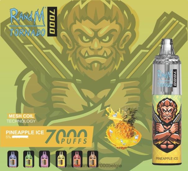 RandM Tornado 7000 vape-apparaat met luchtstroomregeling 1 st ananas ijs - tornado vape België L0D2B180